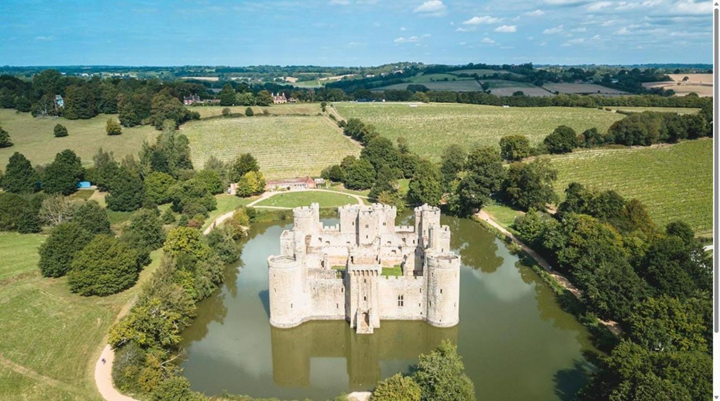 Aerial view of Bodiam Castle and its moat, East Sussex, England