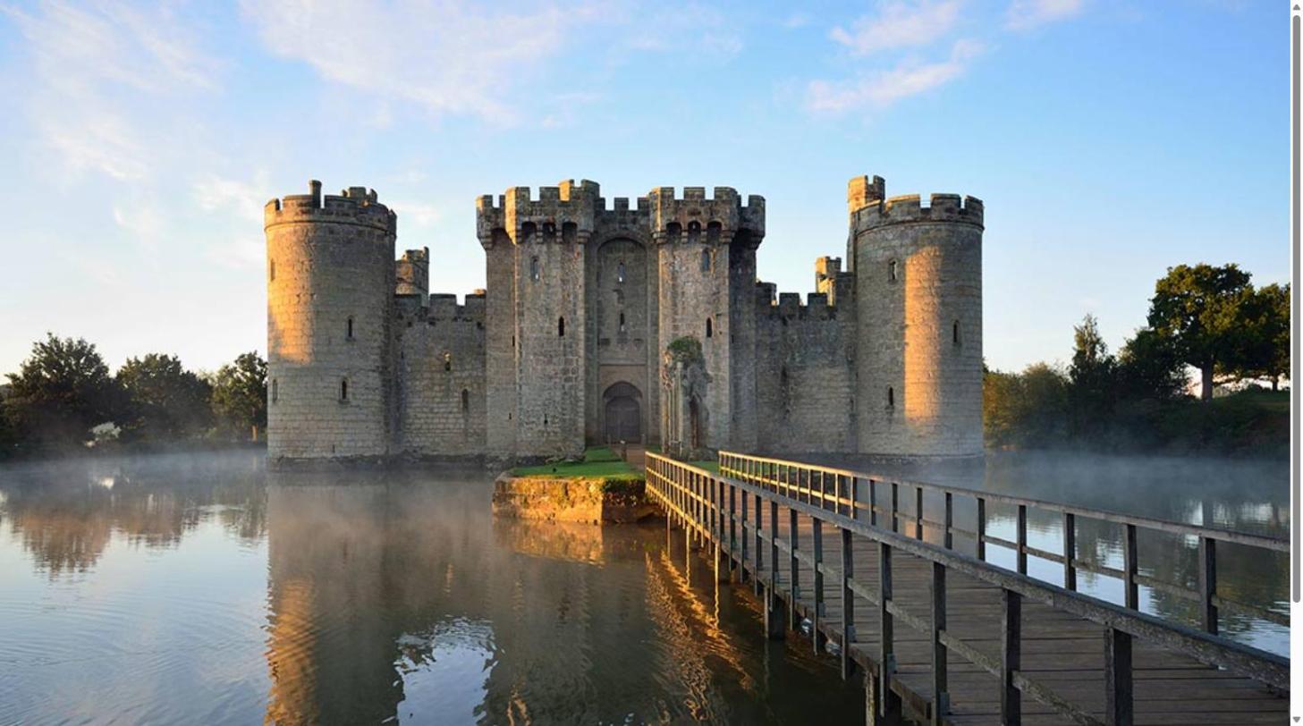 Bodiam Castle bridge over the moat, East Sussex, England