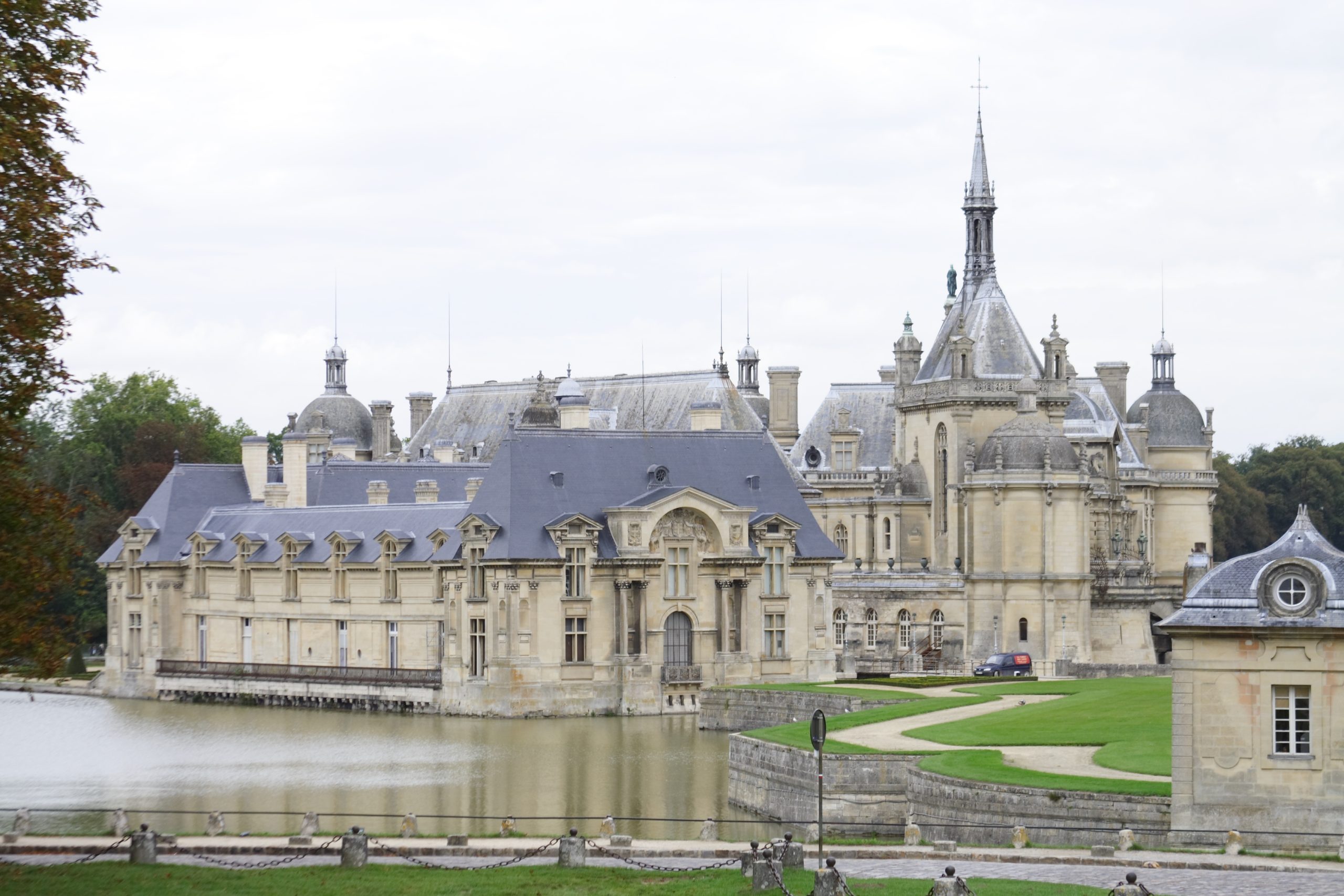 Château de Chantilly exterior view from the water